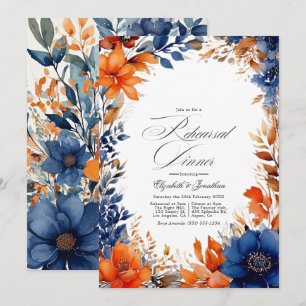 Invitation Dîner de répétition florale marine et orange
