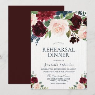 Invitation Dîner de répétition florale Marsala Burgundy Red B