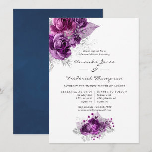 Invitation Dîner de répétition florale Plum and Navy