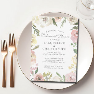 Invitation Dîner De Répétition Florale Rose Bleu Élégant