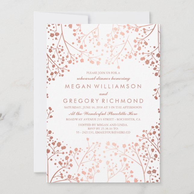 Invitation Dîner de répétition florale rose Gold Baby's Breat (Devant)