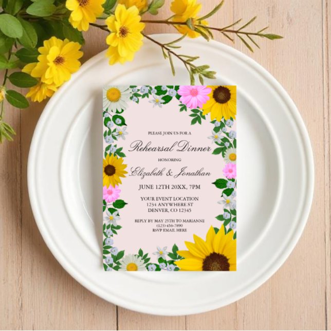 Invitation Dîner de répétition florale Rustique Tournesol Dai (Créateur téléchargé)