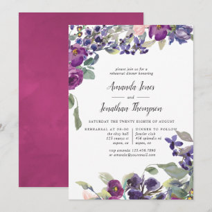 Invitation Dîner de répétition florale violet et prune invita