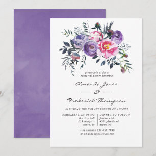 Invitation Dîner de répétition florale violet et rose