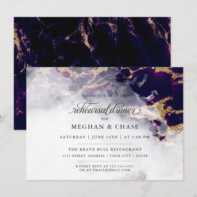 Invitation Dîner de répétition | Géode d'aquarelle profonde A (Devant / Derrière)