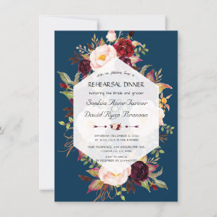 Invitation Dîner de répétition géométrique bleu bleu rose de 