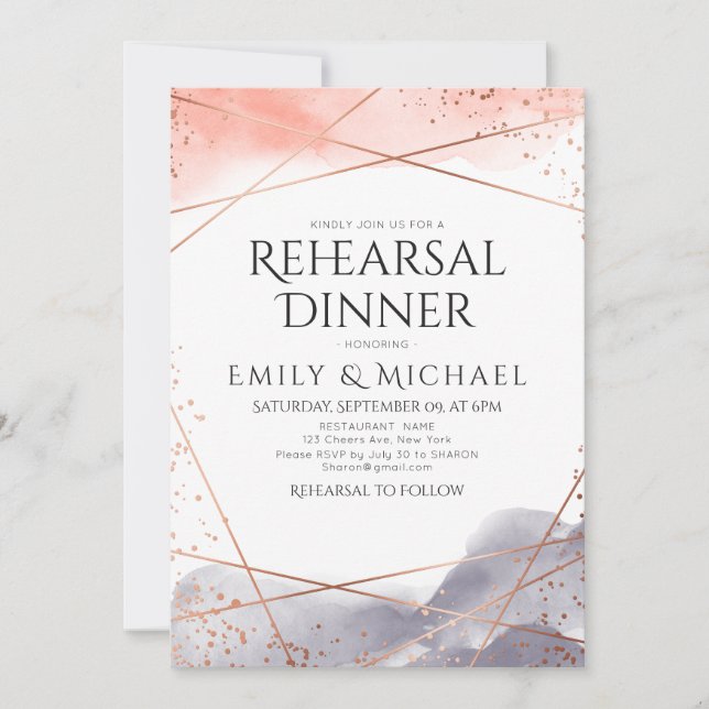 Invitation Dîner de répétition géométrique Dawn Watercolor (Devant)