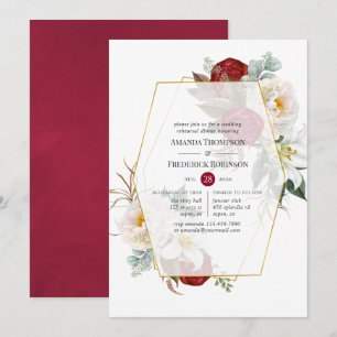 Invitation Dîner de répétition géométrique floral bordeaux et