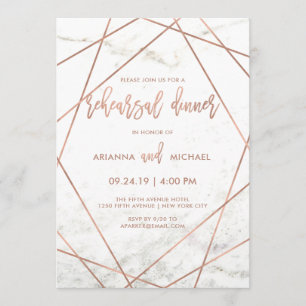 Invitation Dîner de répétition géométrique marbre et or Rose