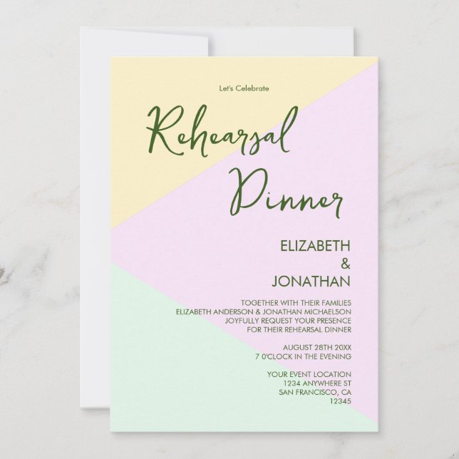 Invitation Dîner de répétition géométrique Pastel Muet Mariag (Devant)