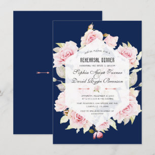 Invitation Dîner de répétition géométrique rose Floral Navy