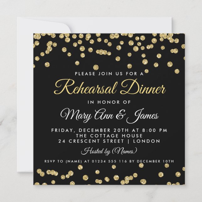 Invitation Dîner de répétition Gold Faux Parties scintillant  (Devant)