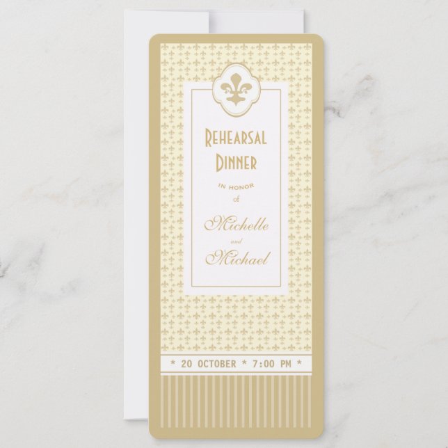 Invitation Dîner de répétition Gold Fleur de Lis (Devant)