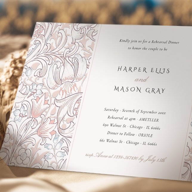 Invitation Dîner de répétition Golden Lily Elegant Morris (Créateur téléchargé)