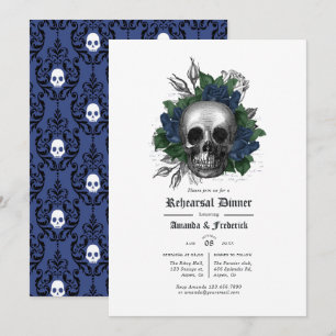Invitation Dîner de répétition gothique floral bleu marine et