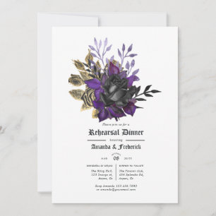 Invitation Dîner de répétition gothique floral noir pourpre o
