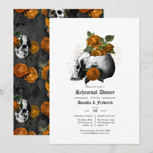 Invitation Dîner de répétition gothique floral orange et noir
