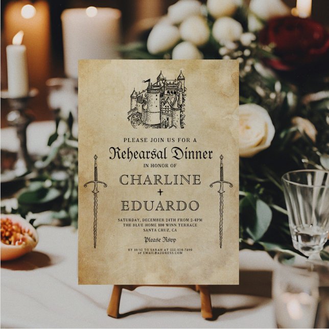 Invitation Dîner de répétition gothique Noir Argent (Créateur téléchargé)