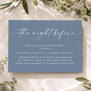 Invitation Dîner de répétition gris bleu poussiéreux. Mariage