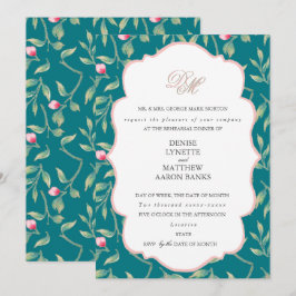 Invitation Dîner de répétition Harbour Blue et rose Gossamer