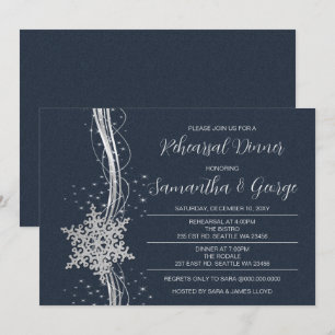 Invitation Dîner de répétition hivernal Silver Navy Snowflake