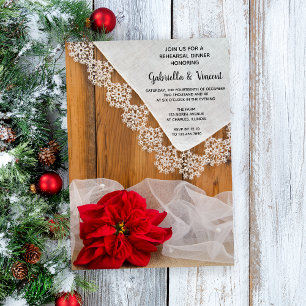 Invitation Dîner de répétition hivernale Rustique Poinsettia