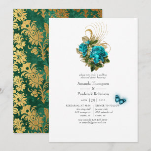 Invitation Dîner de répétition Imaginaire Turquoise et or