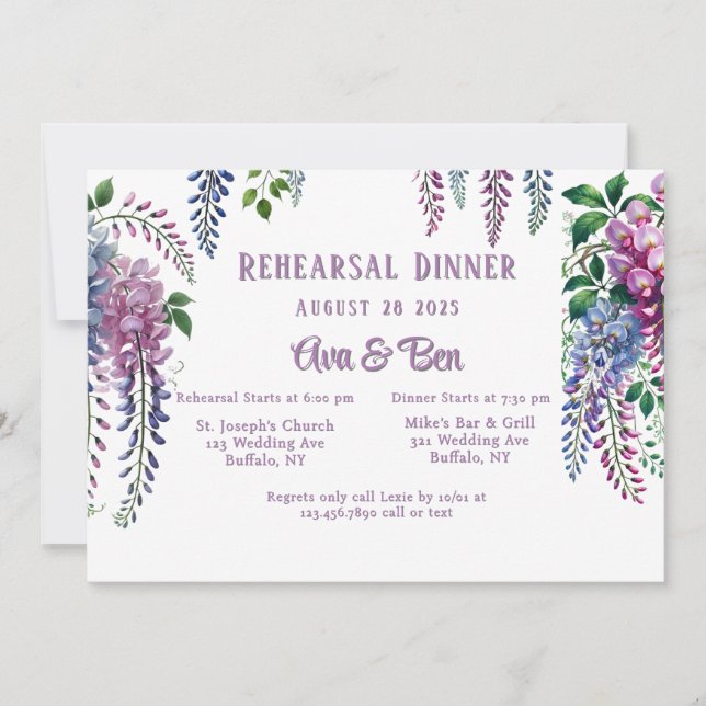 Invitation Dîner de répétition jolie purple et rose (Devant)