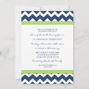 Invitation Dîner de répétition Lime Blue Chevron
