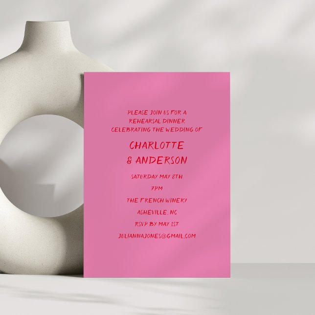 Invitation Dîner de répétition manuscrit rose et rouge Whimsy (Créateur téléchargé)