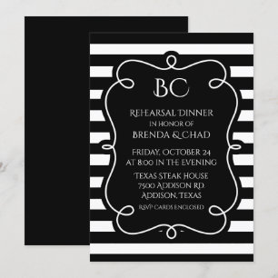 Invitation Dîner de répétition Mariage à rayures noir et blan
