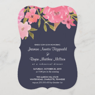 Invitation Dîner de répétition Mariage Aquarelle Fleurs Roses
