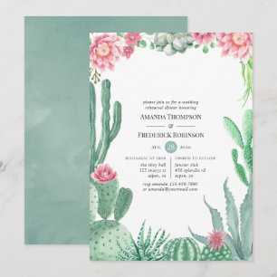 Invitation Dîner de répétition Mariage aquarelle Succulente
