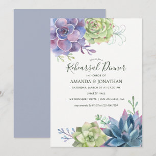 Invitation Dîner de répétition Mariage aquarelle Succulente