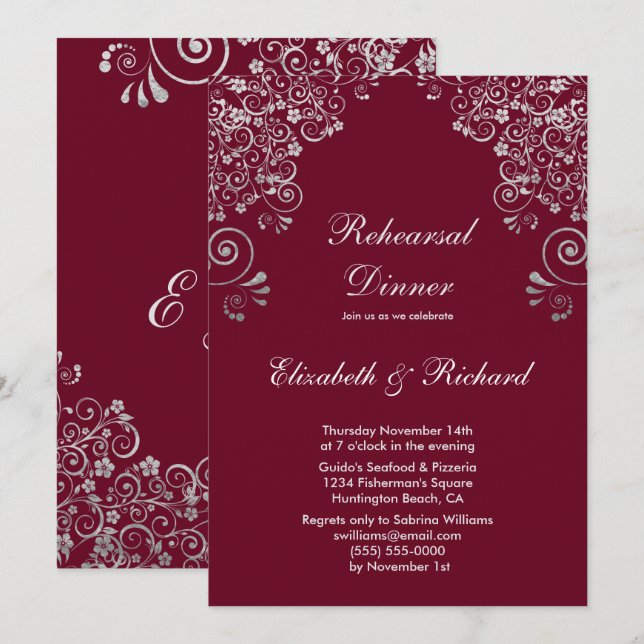 Invitation Dîner de répétition Mariage argenté de Bourgogne (Devant / Derrière)