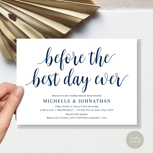Invitation Dîner De Répétition mariage, Avant Le Meilleur Jou (Before the best day ever, wedding rehearsal dinner invitation card, PDF, in Navy Blue)