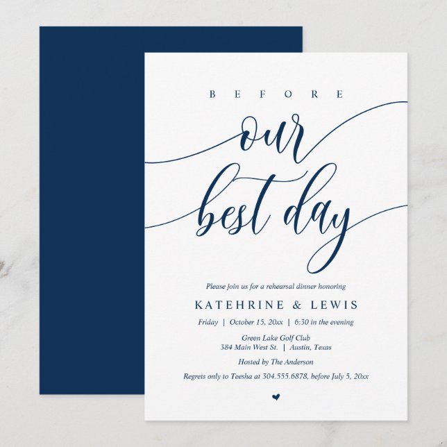 Invitation Dîner De Répétition mariage, Avant Notre Meilleur  (Devant / Derrière)