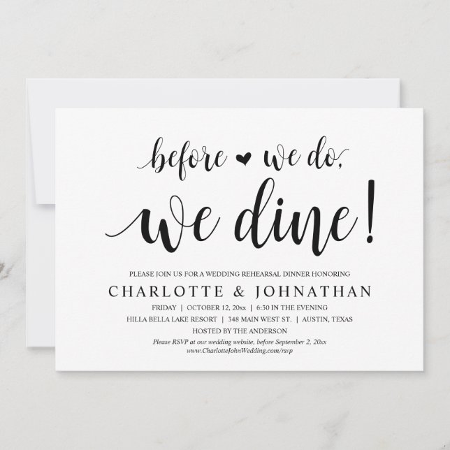 Invitation Dîner De Répétition mariage, Avant Nous, Nous Dîno (Devant)