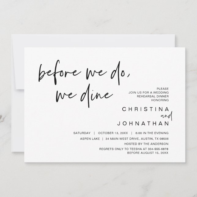 Invitation Dîner De Répétition mariage, Avant Nous, Nous Dîno (Devant)