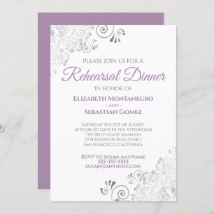 Invitation Dîner de répétition Mariage avec des boucles viole