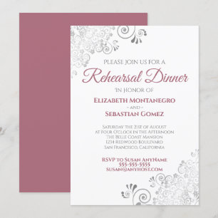 Invitation Dîner de répétition Mariage avec Rose poussiéreux