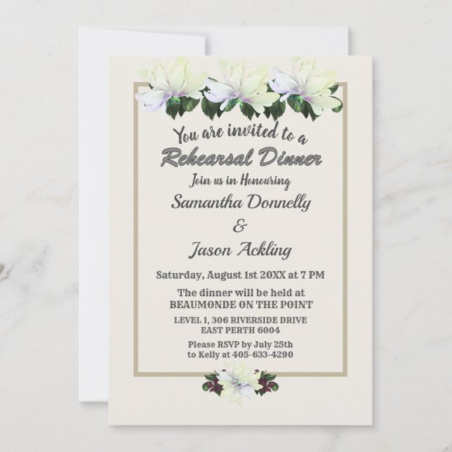Invitation Dîner de répétition Mariage blanc Magnolia Green (Devant)