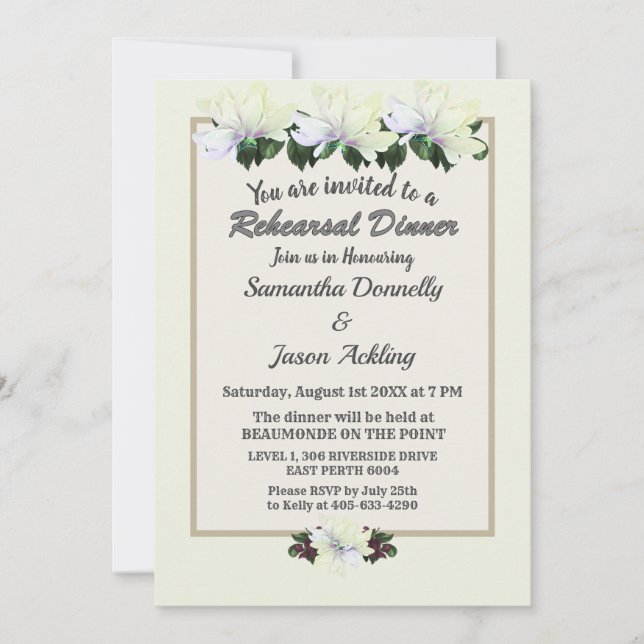 Invitation Dîner de répétition Mariage blanc Magnolia Green (Devant)