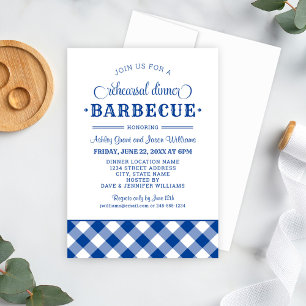 Invitation Dîner de répétition Mariage bleu En vichy barbecue