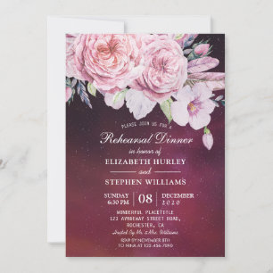 Invitation Dîner de répétition mariage Boho Floral Purple Lum