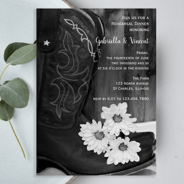 Invitation Dîner de répétition Mariage Boots et Daisées de Co (Créateur téléchargé)