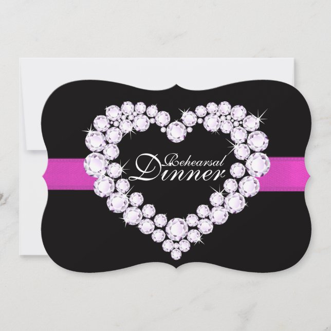 Invitation Dîner de répétition mariage carré rose coeur invit (Devant)