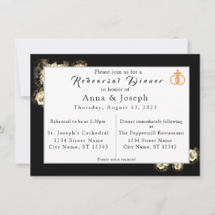 Invitation Dîner de répétition Mariage catholique Rose élégan