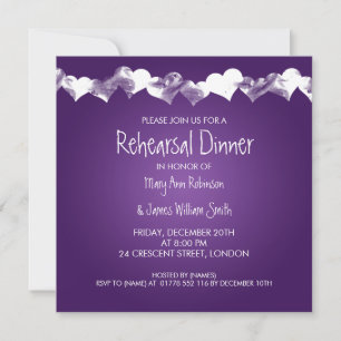 Invitation Dîner de répétition Mariage Coeurs de fond violets