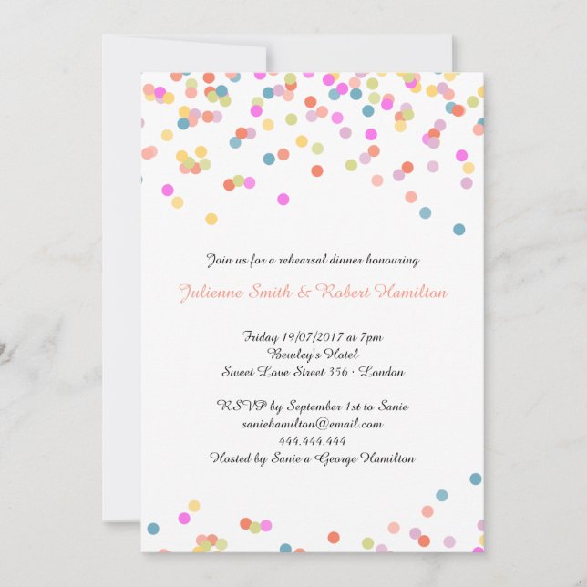 Invitation Dîner de répétition Mariage Confetti Festif (Devant)